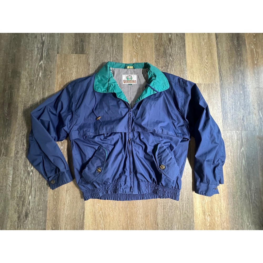 Woodlake Bomber Jacket Mens Large‎ Blue Good Vintage Teal Collar Windbreaker